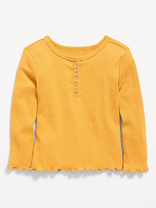 View large product image 1 of 1. Long-Sleeve Lettuce-Edge Rib-Knit T-Shirt for Toddler Girls