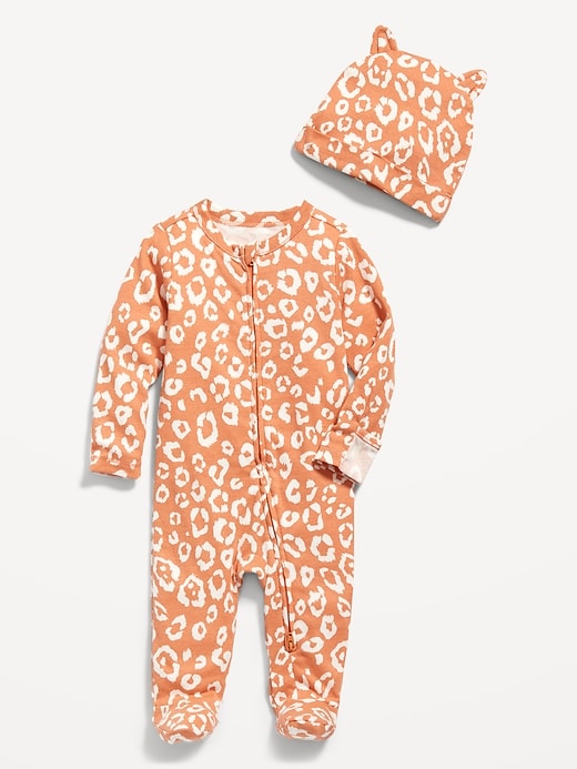 View large product image 1 of 2. Unisex 2-Way-Zip Printed Sleep & Play Footed One-Piece and Beanie Set for Baby