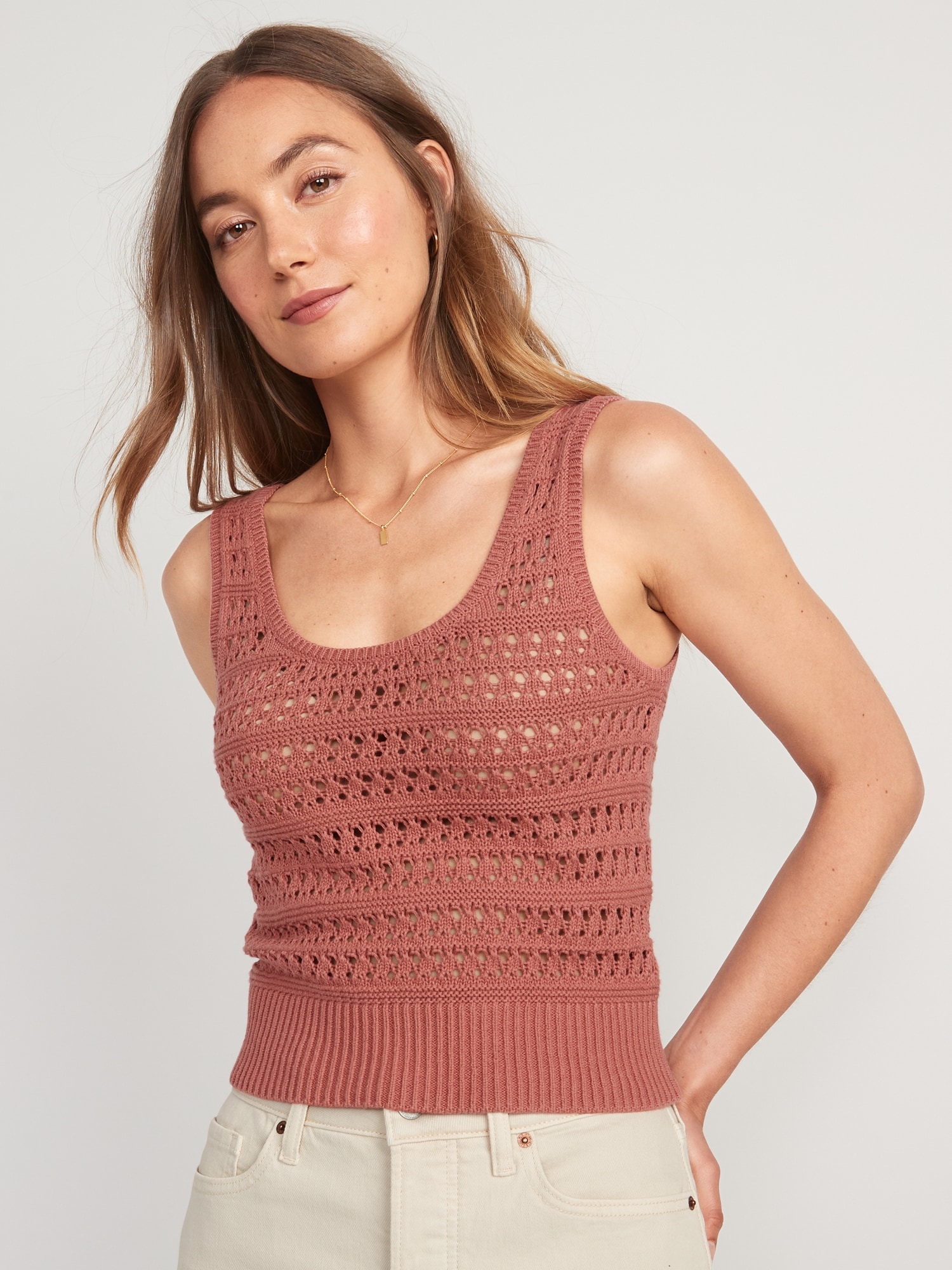 Cropped Open-Knit Sweater Tank Top for Women