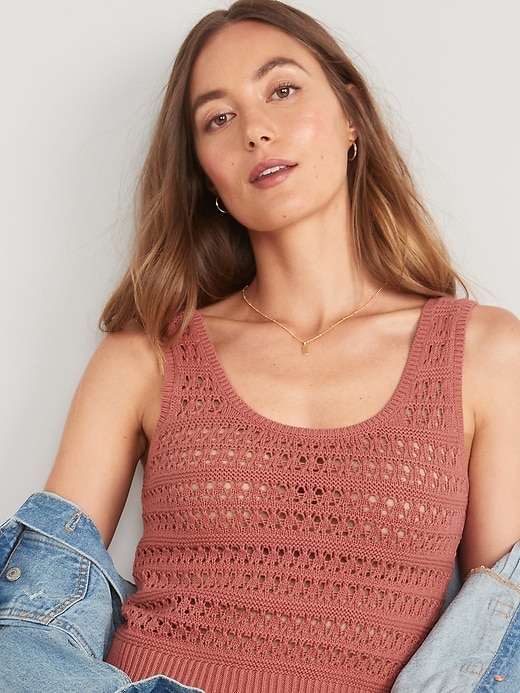 Image number 3 showing, Cropped Open-Knit Sweater Tank Top