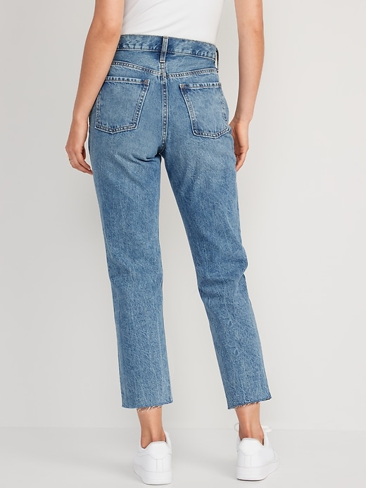 Image number 2 showing, High-Waisted Button-Fly Slouchy Straight Embroidered Non-Stretch Cut-Off Jeans for Women