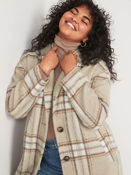 Image number 3 showing, Relaxed Plaid Soft-Brushed Overcoat for Women