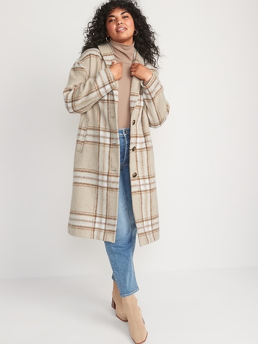 Image number 5 showing, Relaxed Plaid Soft-Brushed Overcoat for Women