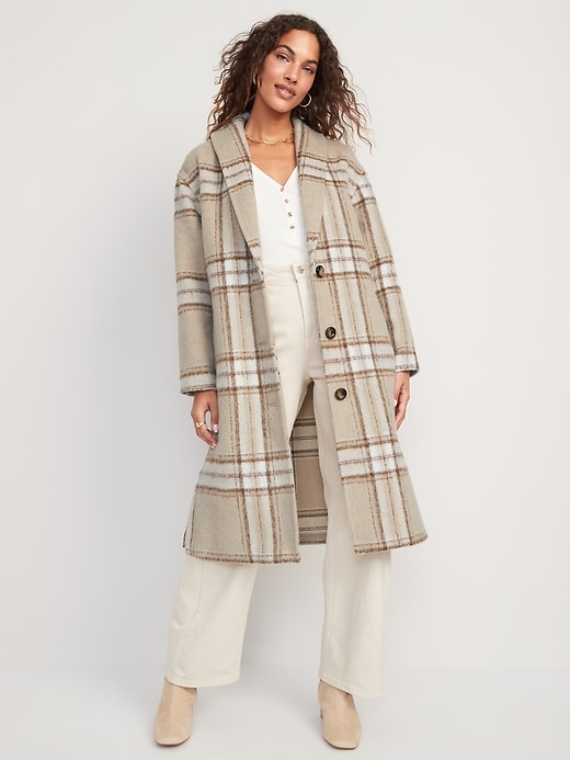 Image number 1 showing, Relaxed Plaid Soft-Brushed Overcoat for Women