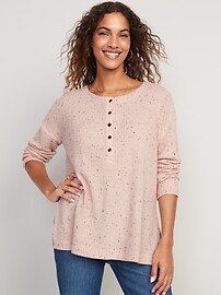 AURUZA Women's Waffle Knit Henley Top - Long Sleeve, V-Neck, Loose Fit Blouse