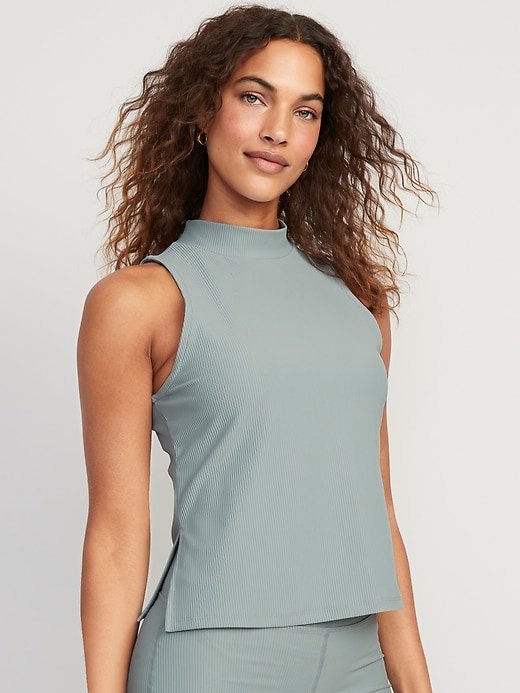 Image number 1 showing, PowerSoft Rib-Knit Mock-Neck Sleeveless Top
