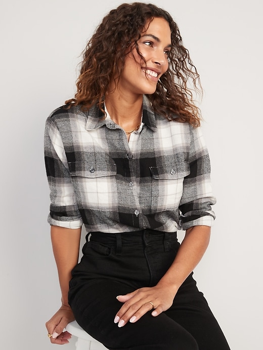 Image number 3 showing, Oversized Plaid Flannel Boyfriend Tunic Shirt