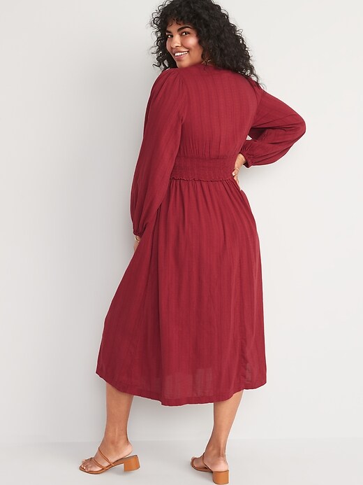 Image number 6 showing, Waist-Defined Puff-Sleeve Smocked Midi Dress