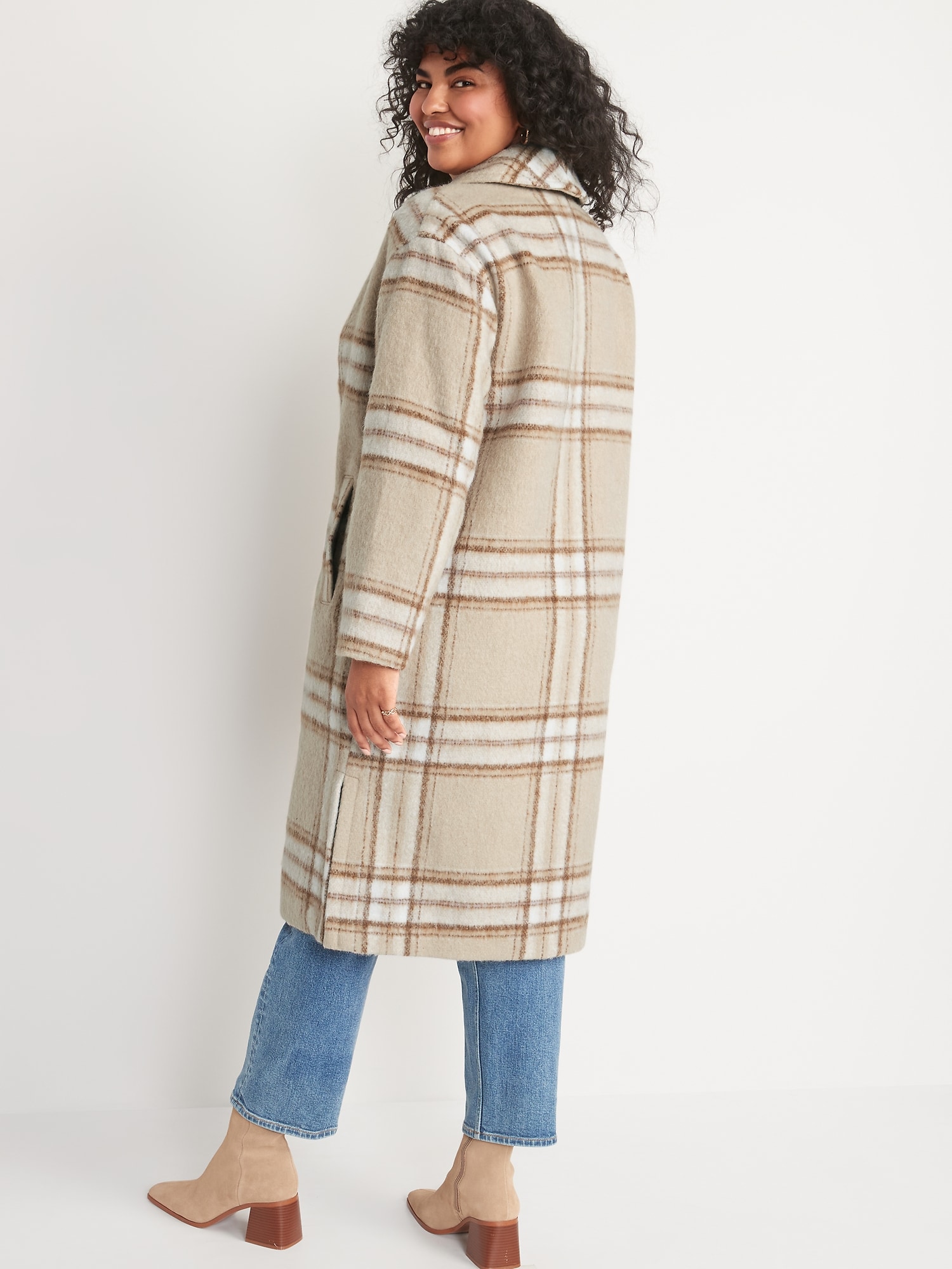 Plaid long coat womens sale