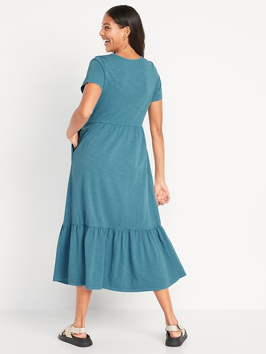 old navy short sleeve tiered midi dress Old Navy Short-Sleeve Tiered Slub-Knit Midi Swing Dress in White and size M NWT