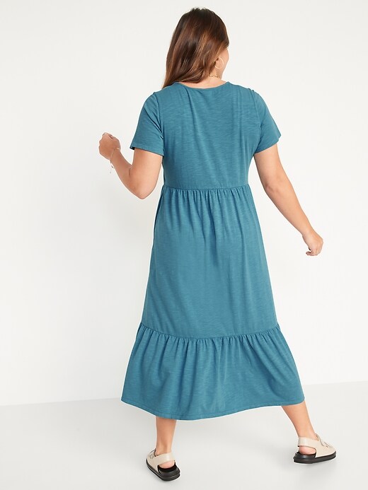 Short-Sleeve Slub-Knit Tiered Midi Swing Dress | Old Navy