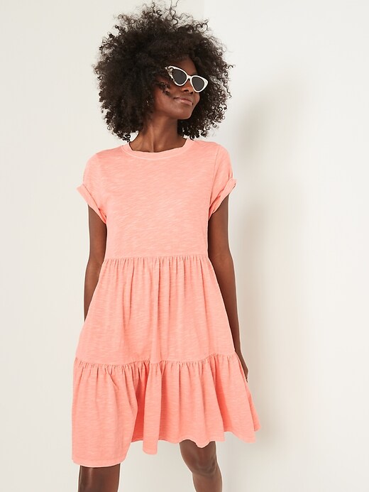 Short-Sleeve Tiered Mini Swing Dress | Old Navy