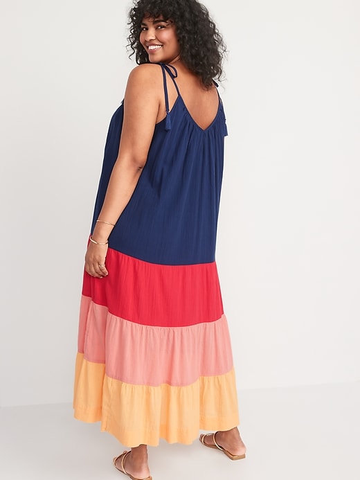 Image number 6 showing, Sleeveless Tasseled Color-Block All-Day Maxi Swing Dress