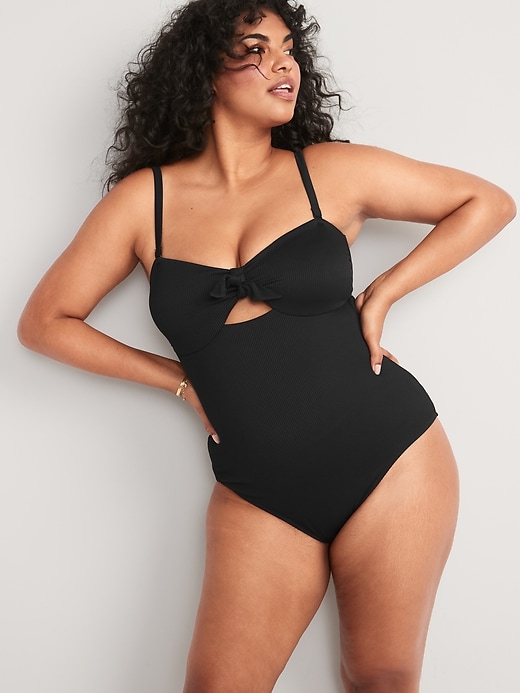 Image number 5 showing, Tie-Front Keyhole Bandeau-Style One-Piece Swimsuit
