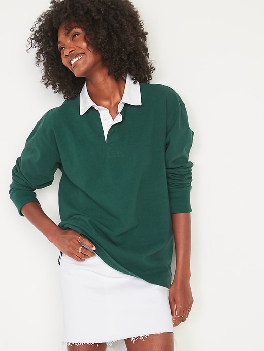 Image number 3 showing, Gender-Neutral Long-Sleeve Rugby Polo Shirt for Adults