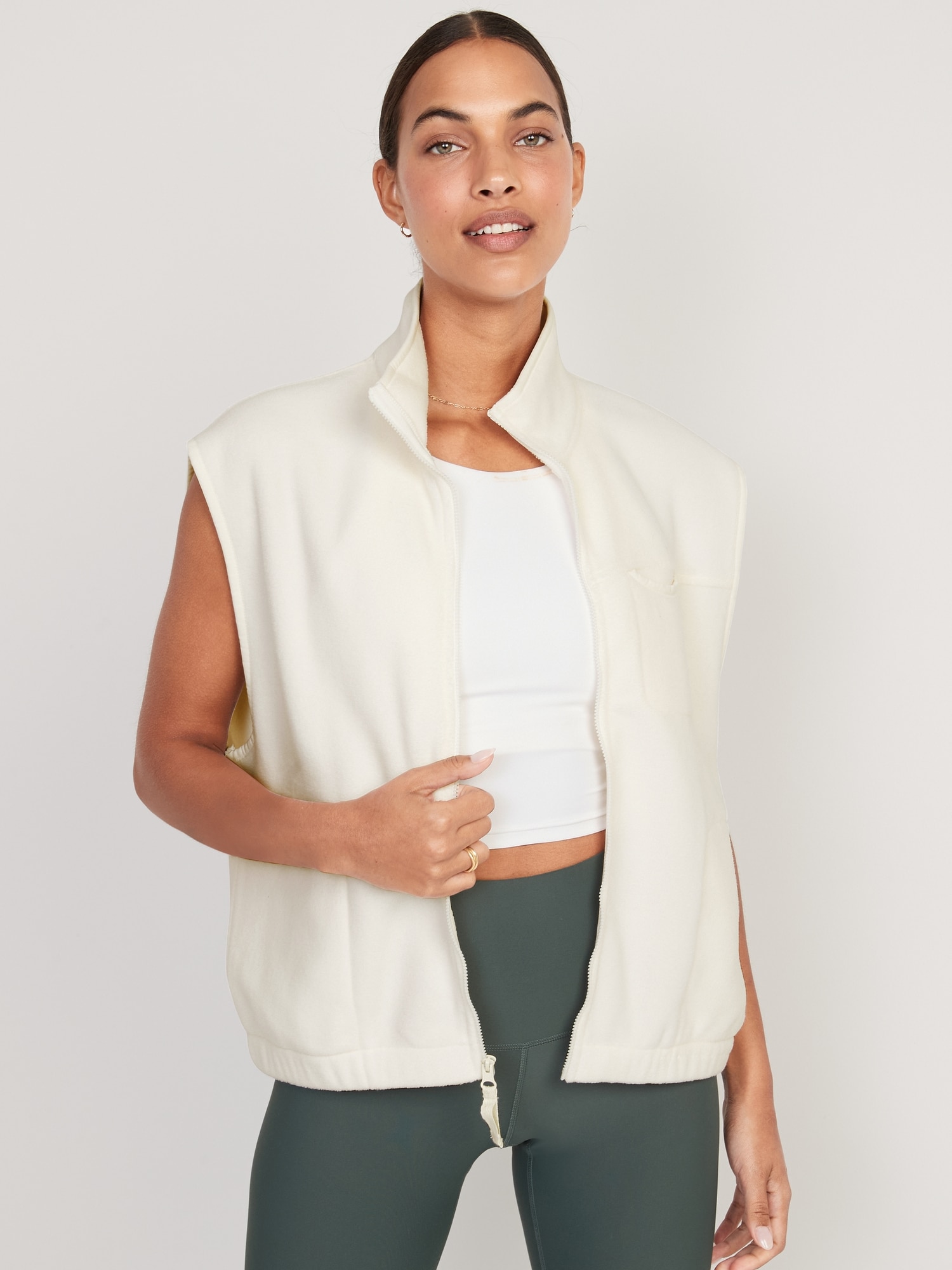 Old Navy Fleece Full-Zip Vest for Women white. 1