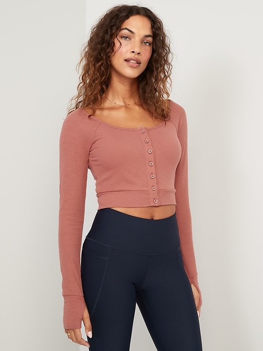 Oldnavy Long-Sleeve UltraLite Rib-Knit Ultra-Cropped Cardigan Top for Women
