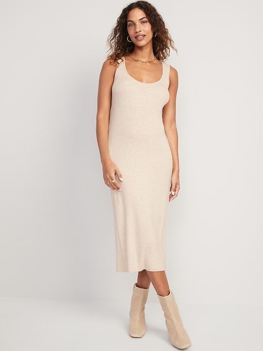 Image number 1 showing, Fitted Rib-Knit Midi Tank Sweater Dress