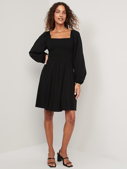 Fit & Flare Long-Sleeve Smocked Mini Dress for Women | Old Navy