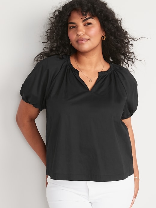 Image number 5 showing, Puff-Sleeve Split-Neck Swing Blouse for Women
