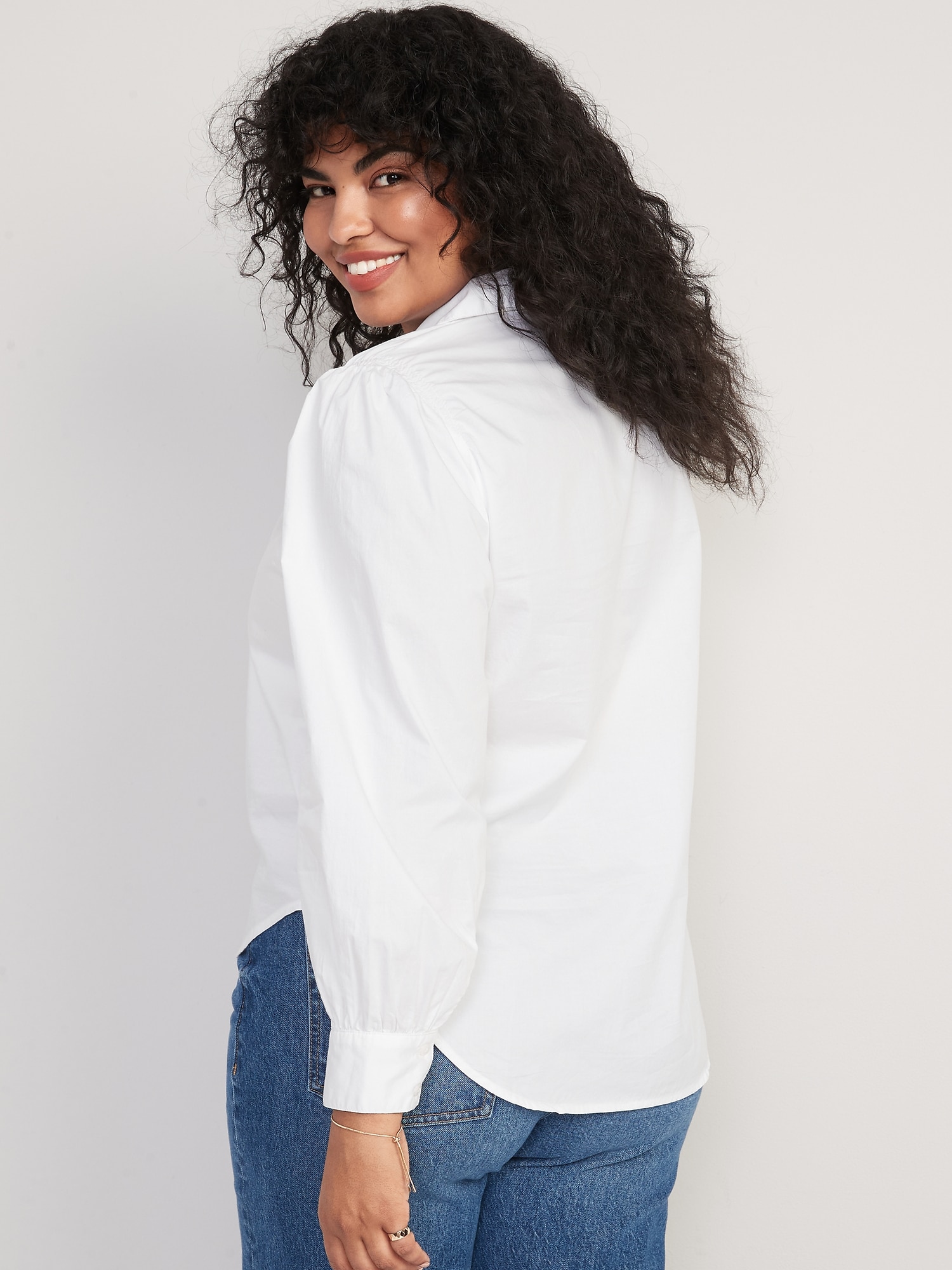 Long-Sleeve Smocked Cotton-Poplin Shirt for Women | Old Navy