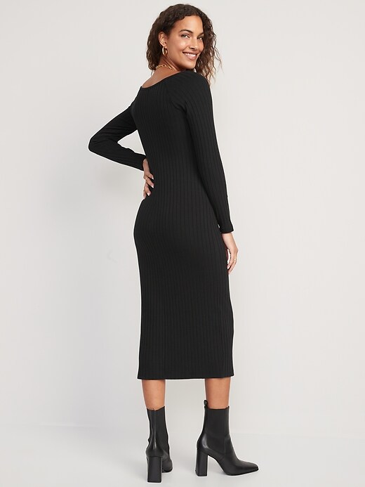 Image number 2 showing, Fitted Long-Sleeve Rib-Knit Midi Dress for Women