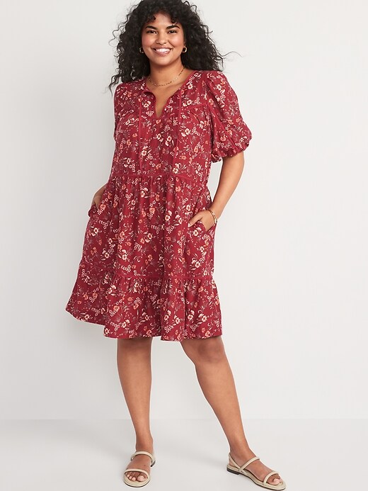 Image number 5 showing, Puff-Sleeve Floral Mini Swing Dress