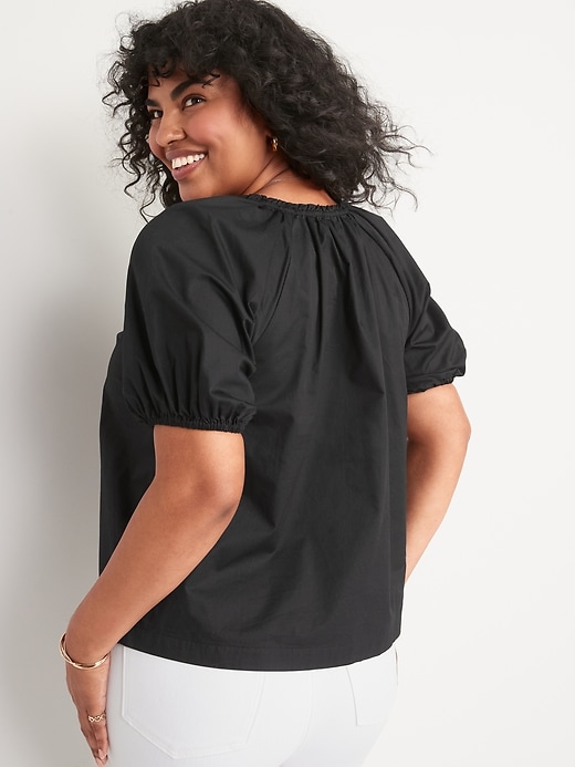 Image number 6 showing, Puff-Sleeve Split-Neck Swing Blouse for Women