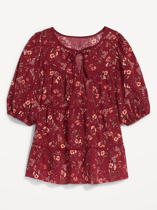 Image number 4 showing, Puff-Sleeve Floral Tiered Swing Blouse for Women