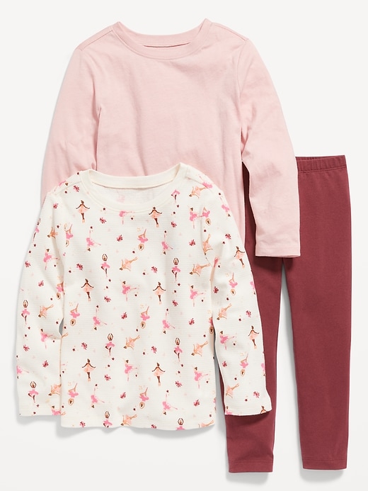 View large product image 1 of 2. 3-Piece Long-Sleeve T-Shirt and Leggings Set for Toddler Girls