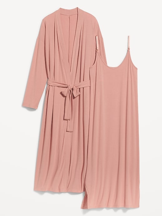 View large product image 1 of 2. Maternity Sunday Sleep Rib-Knit Robe & Nursing Nightgown Set