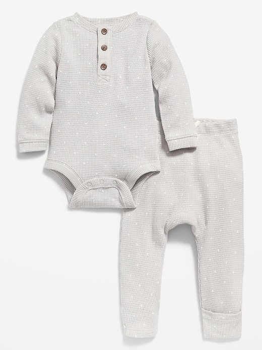 View large product image 1 of 2. Unisex Thermal-Knit Henley Bodysuit and Leggings for Baby