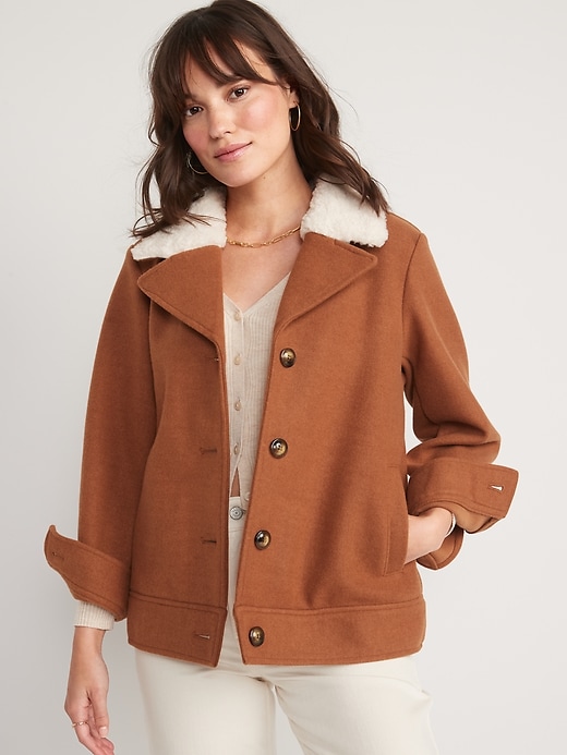 Old Navy: Soft-Brushed Sherpa-Trim Jacket for Women is $26.73