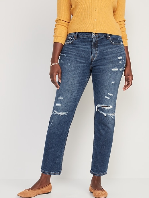 Image number 5 showing, Mid-Rise Boyfriend Straight Ripped Jeans for Women
