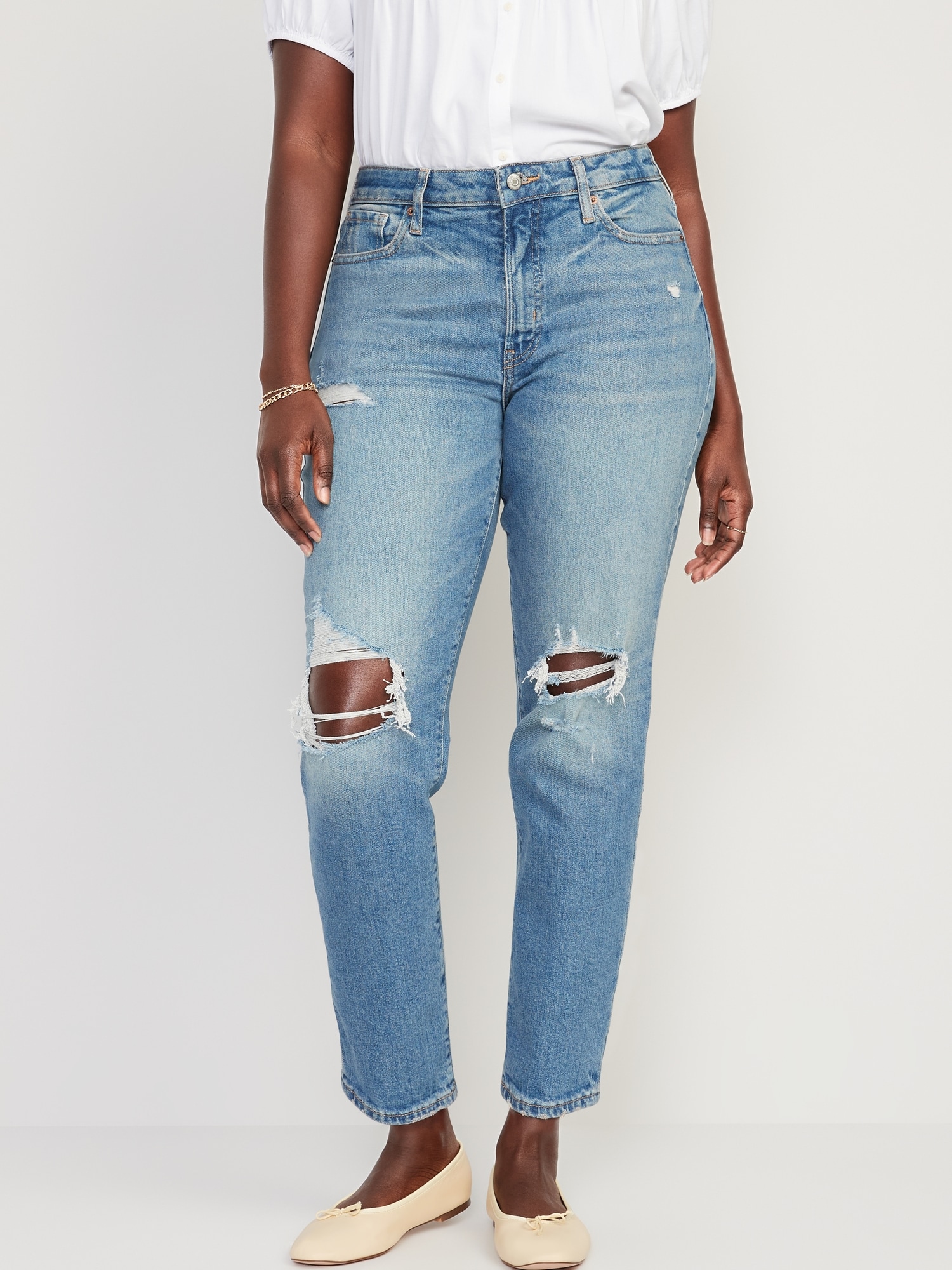 High-Waisted OG Straight Ripped Jeans for