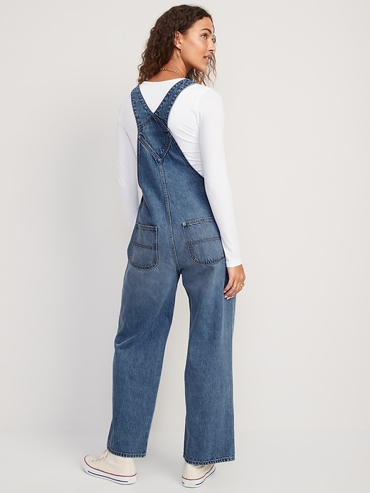 Image number 2 showing, Baggy Wide-Leg Non-Stretch Jean Overalls for Women