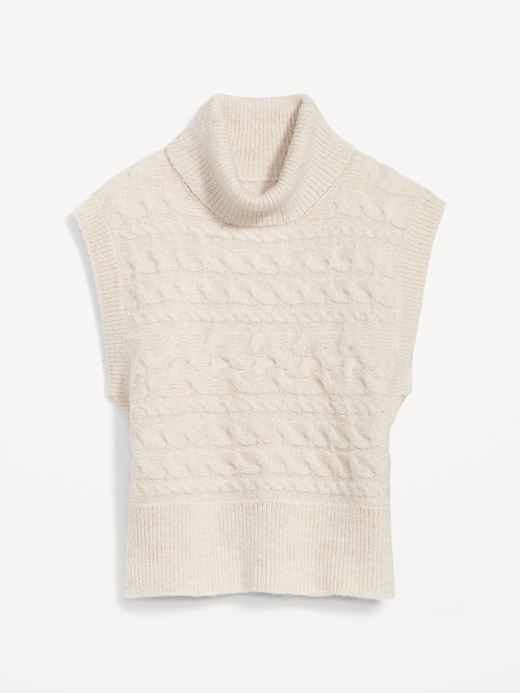 Image number 4 showing, Sleeveless Cropped Cozy Plush-Yarn Cable-Knit Turtleneck Sweater