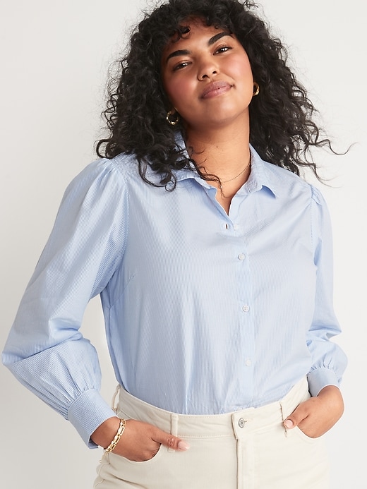 Image number 5 showing, Long-Sleeve Striped Cotton-Poplin Shirt for Women