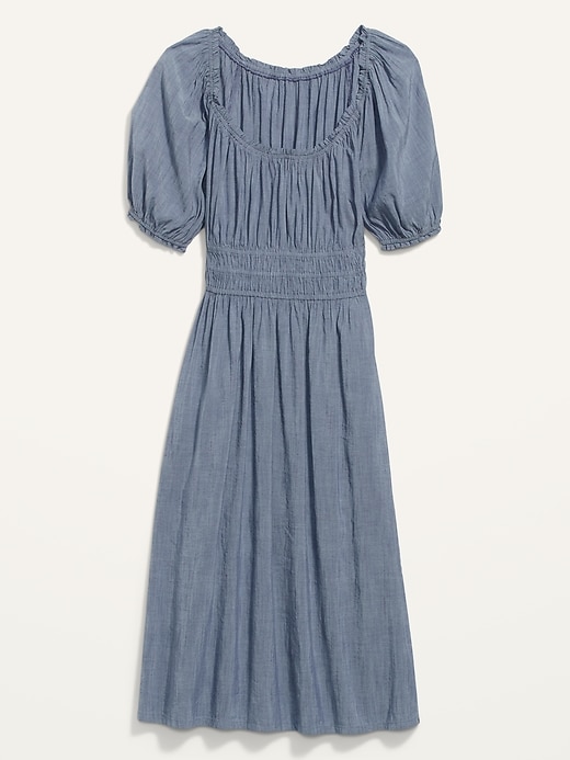 Waist-Defined Puff-Sleeve Smocked Midi Dress for Women