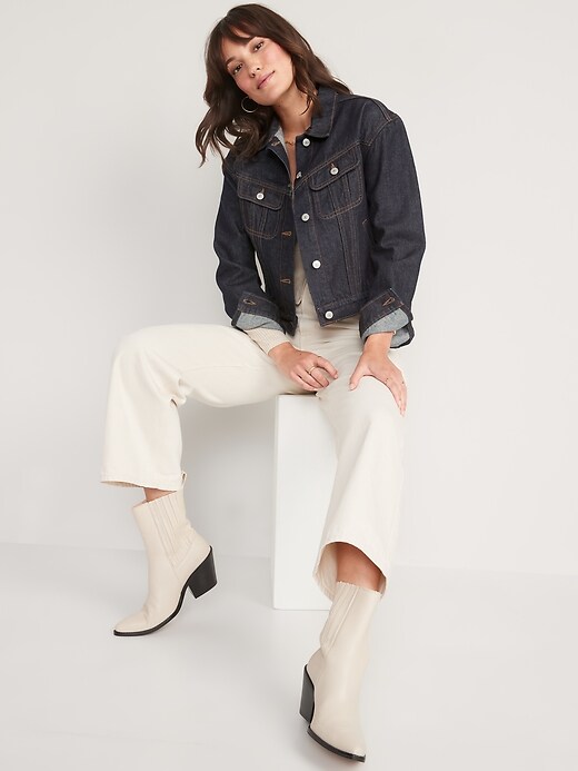 Image number 3 showing, Cropped Non-Stretch Jean Jacket for Women