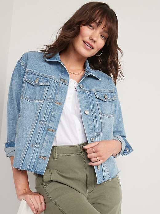 Image number 3 showing, Cut-Off Classic Non-Stretch Jean Jacket for Women