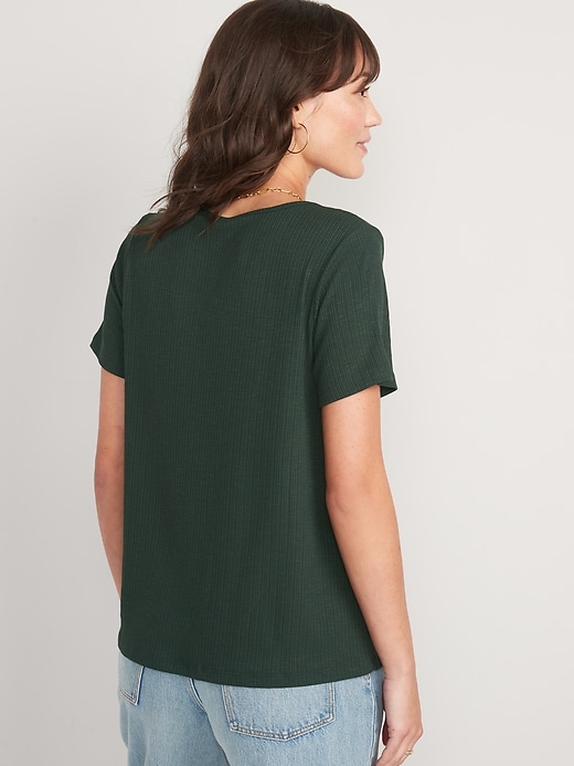 Image number 2 showing, Short-Sleeve Luxe V-Neck Rib-Knit T-Shirt for Women