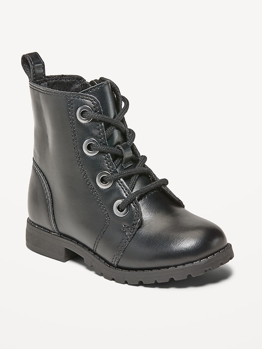 View large product image 1 of 3. Faux-Leather Combat Boots for Toddler Girls