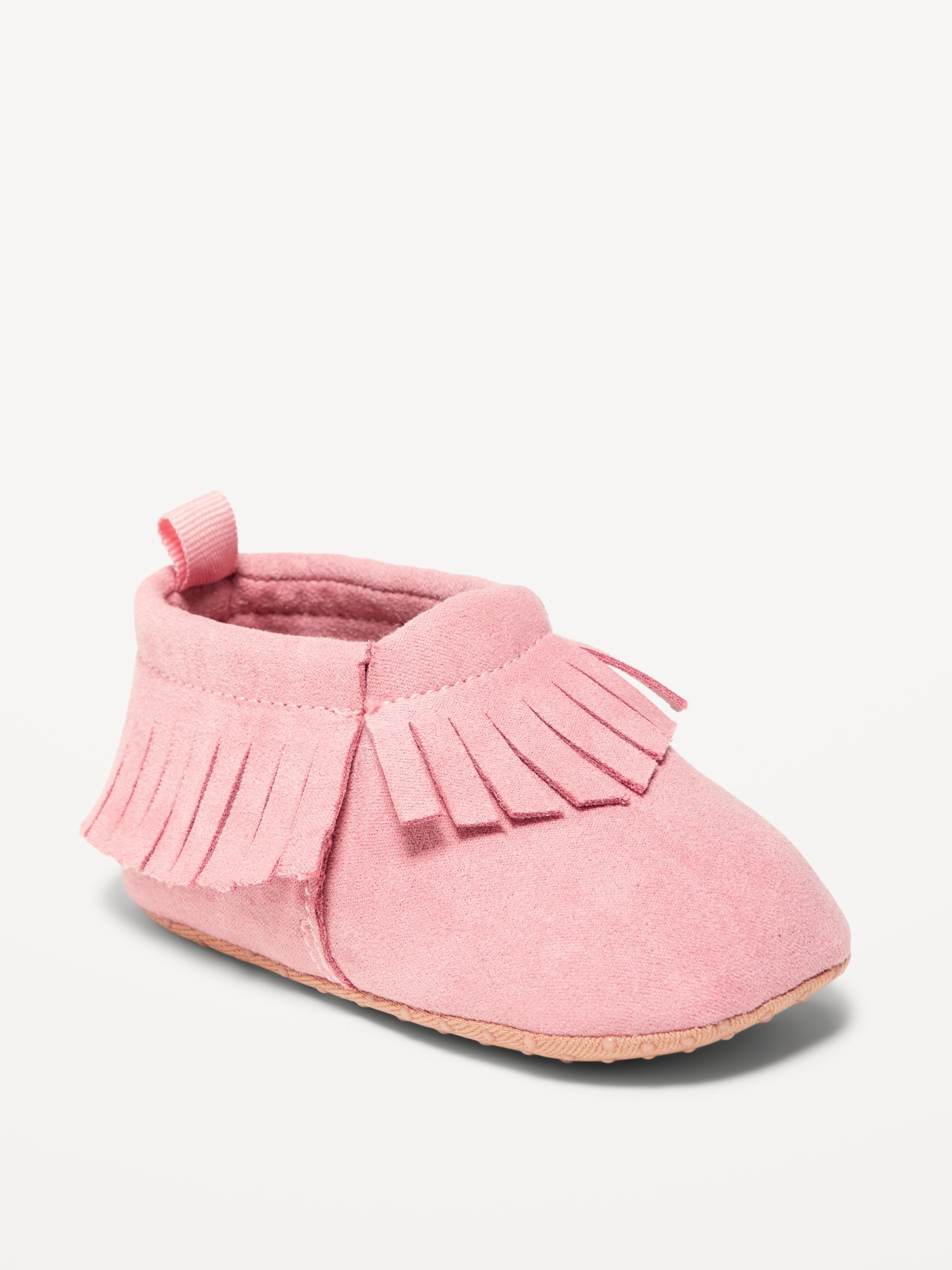 Old Navy Unisex Faux-Suede Moccasin Booties for Baby pink. 1