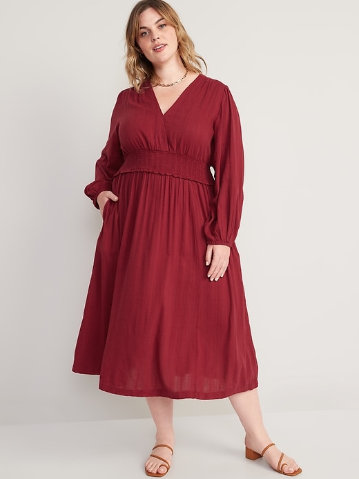 Image number 7 showing, Waist-Defined Puff-Sleeve Smocked Midi Dress