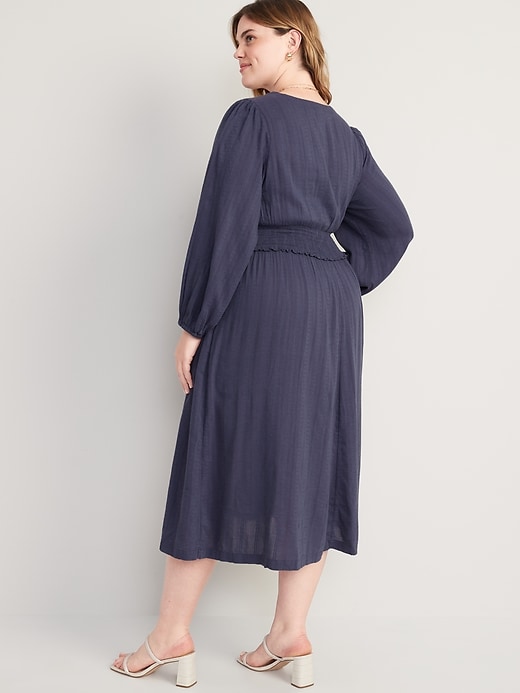 Image number 8 showing, Waist-Defined Puff-Sleeve Smocked Midi Dress for Women