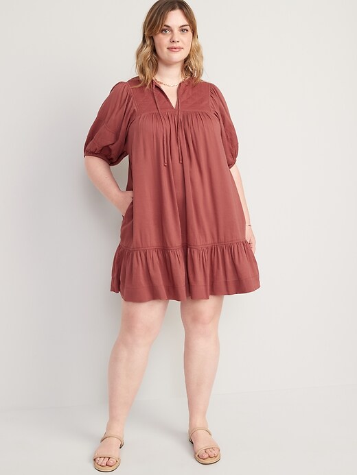 Image number 7 showing, Puff-Sleeve Quilted Mini Swing Dress for Women