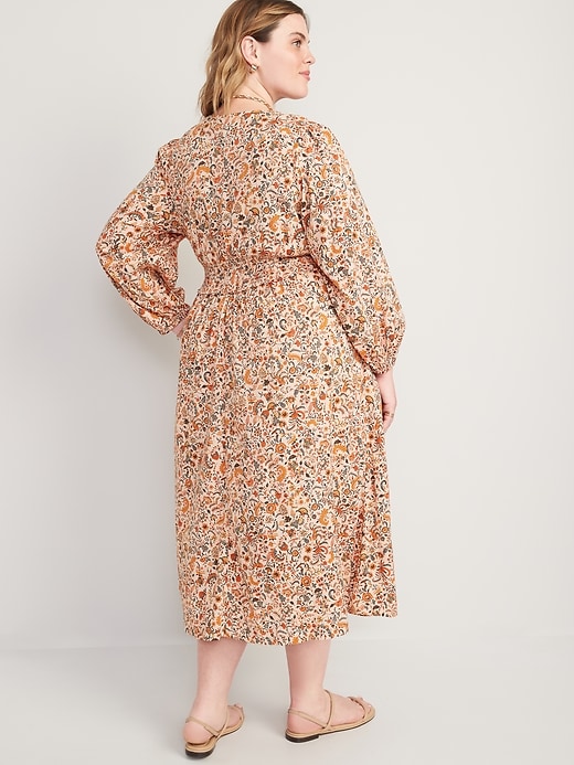 Image number 8 showing, Waist-Defined Puff-Sleeve Floral Smocked Midi Dress