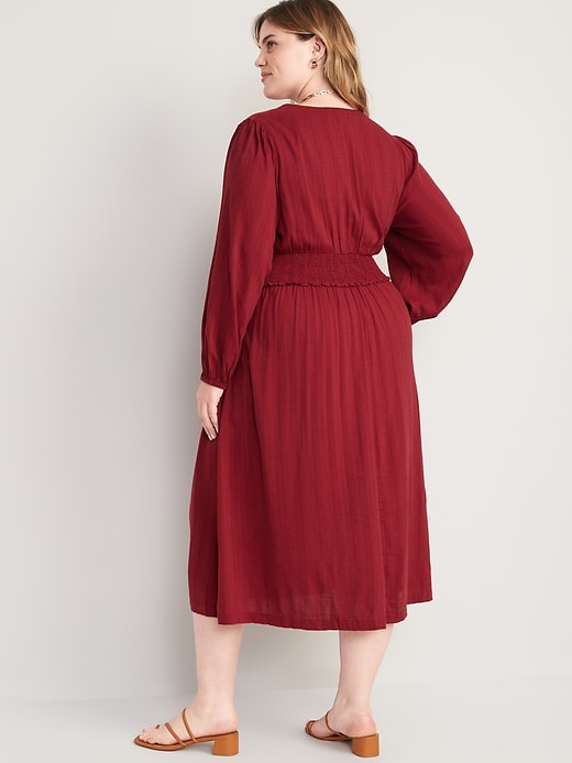 Image number 8 showing, Waist-Defined Puff-Sleeve Smocked Midi Dress for Women
