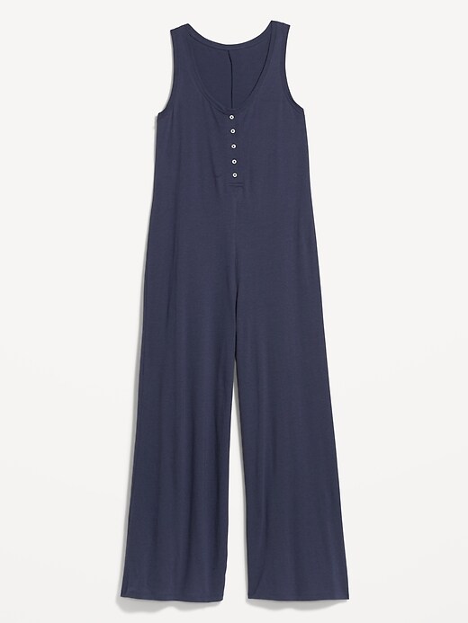 Image number 4 showing, Sleeveless Sunday Sleep Henley Wide-Leg Lounge Jumpsuit